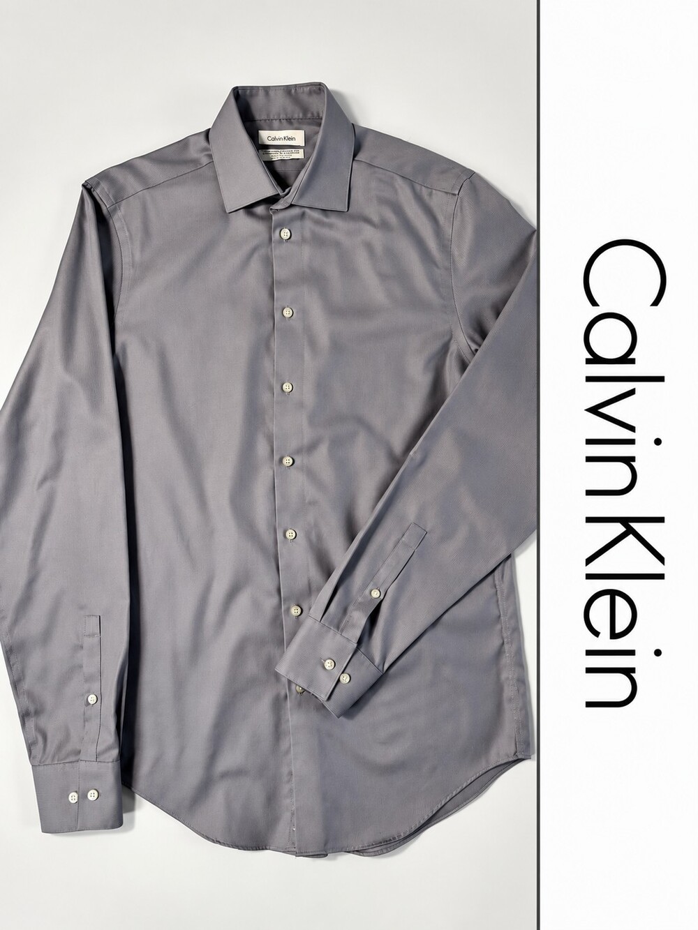 Calvin Klein Men’s Performance Wrinkle Free Slim Tall Dress Shirt Grey 15½ 36/37